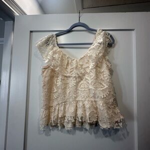 Anthropologie Cream Floral Lace Blouse